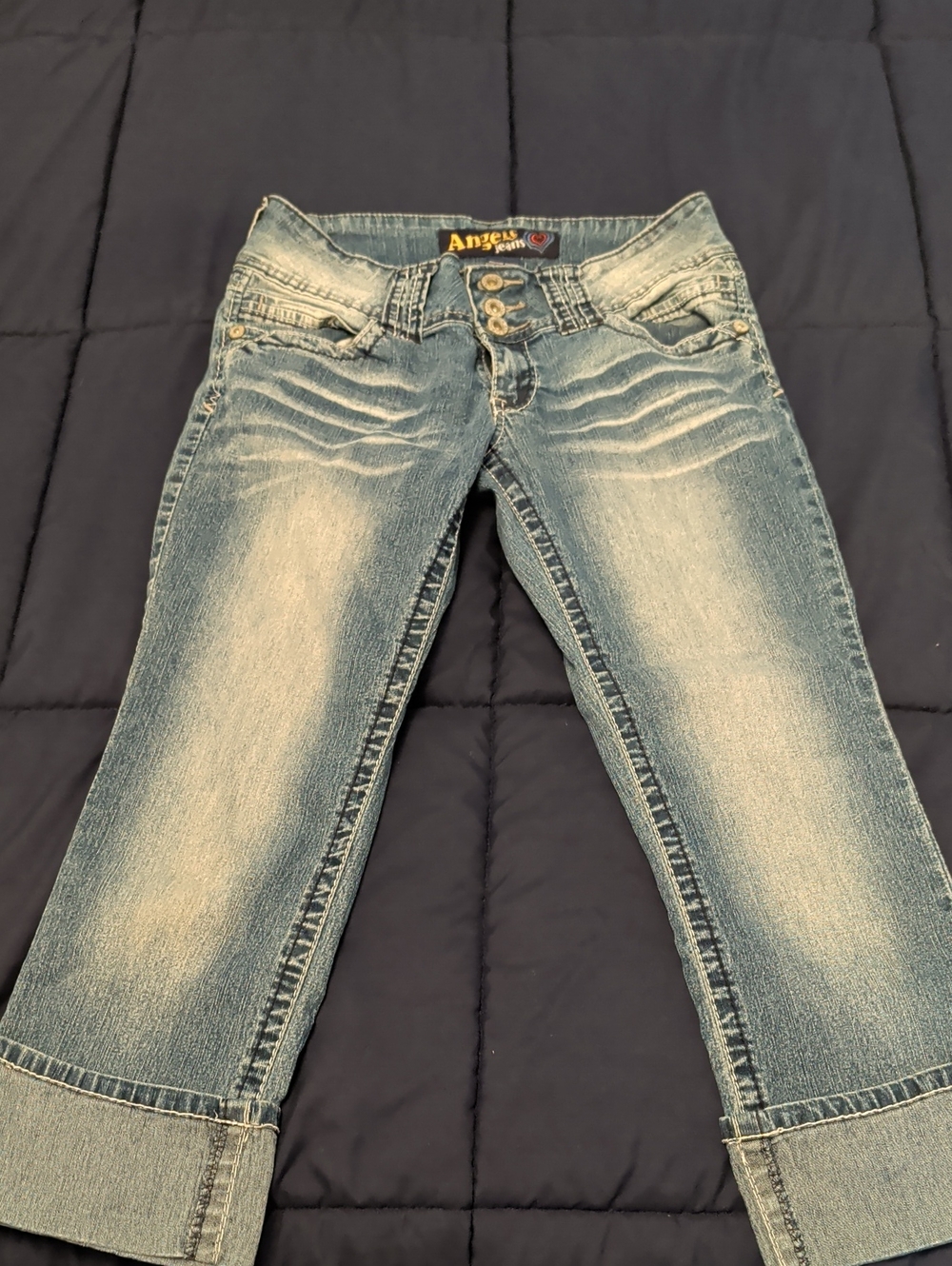 Angels Blue Washed Cuffed Crop Jeans